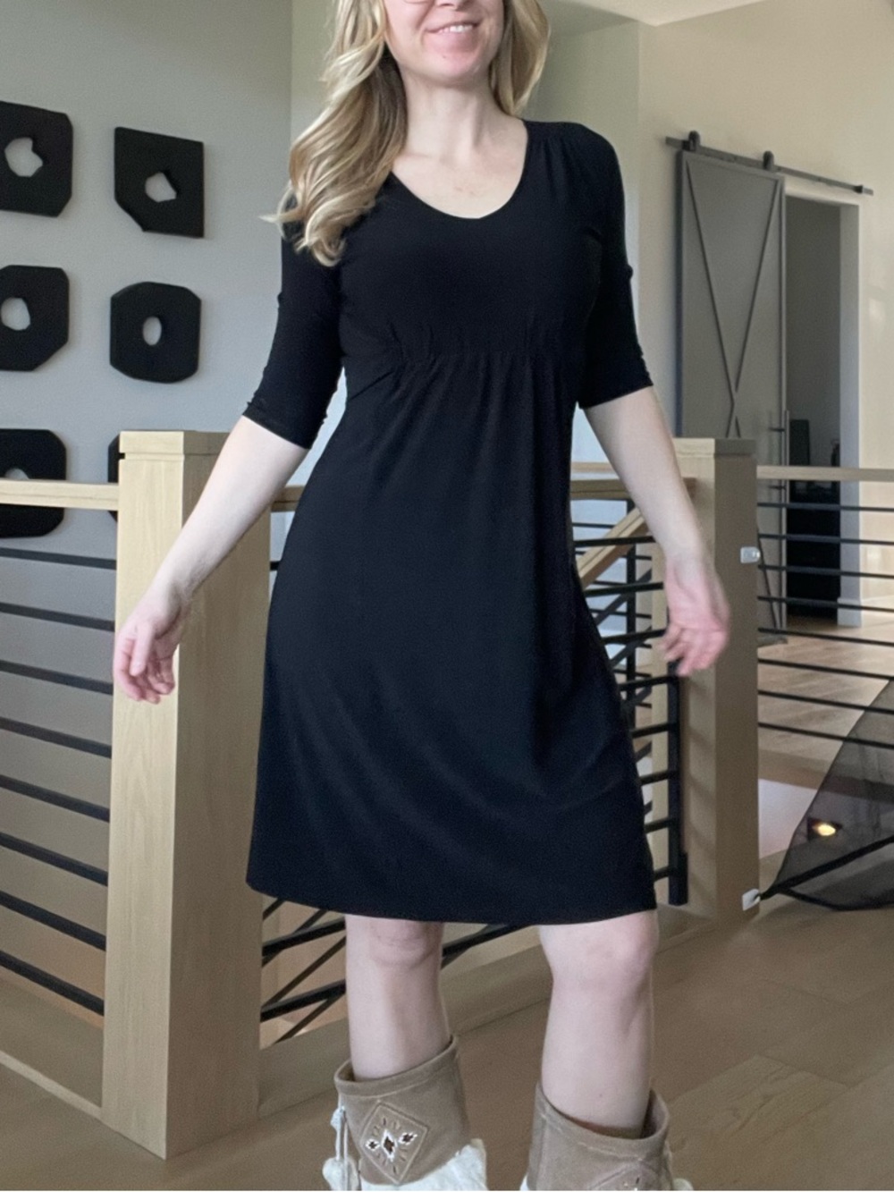 Black Women’s Scoop Neck Knit Empire Waist Midi Dress